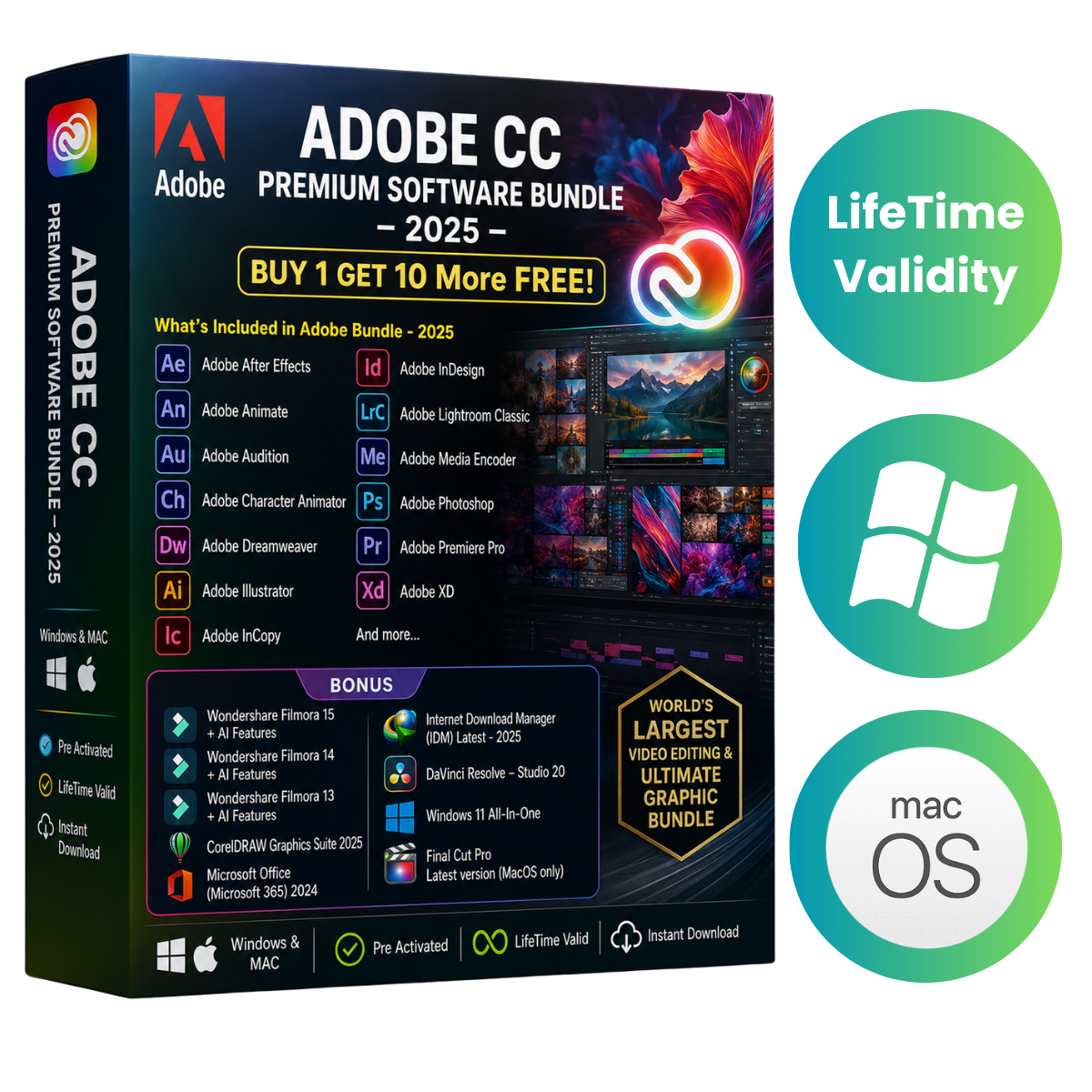 ADOBE CC PREMIUM SOFTWARE BUNDLE - 2025 (BUY 1 GET 10 More FREE!)